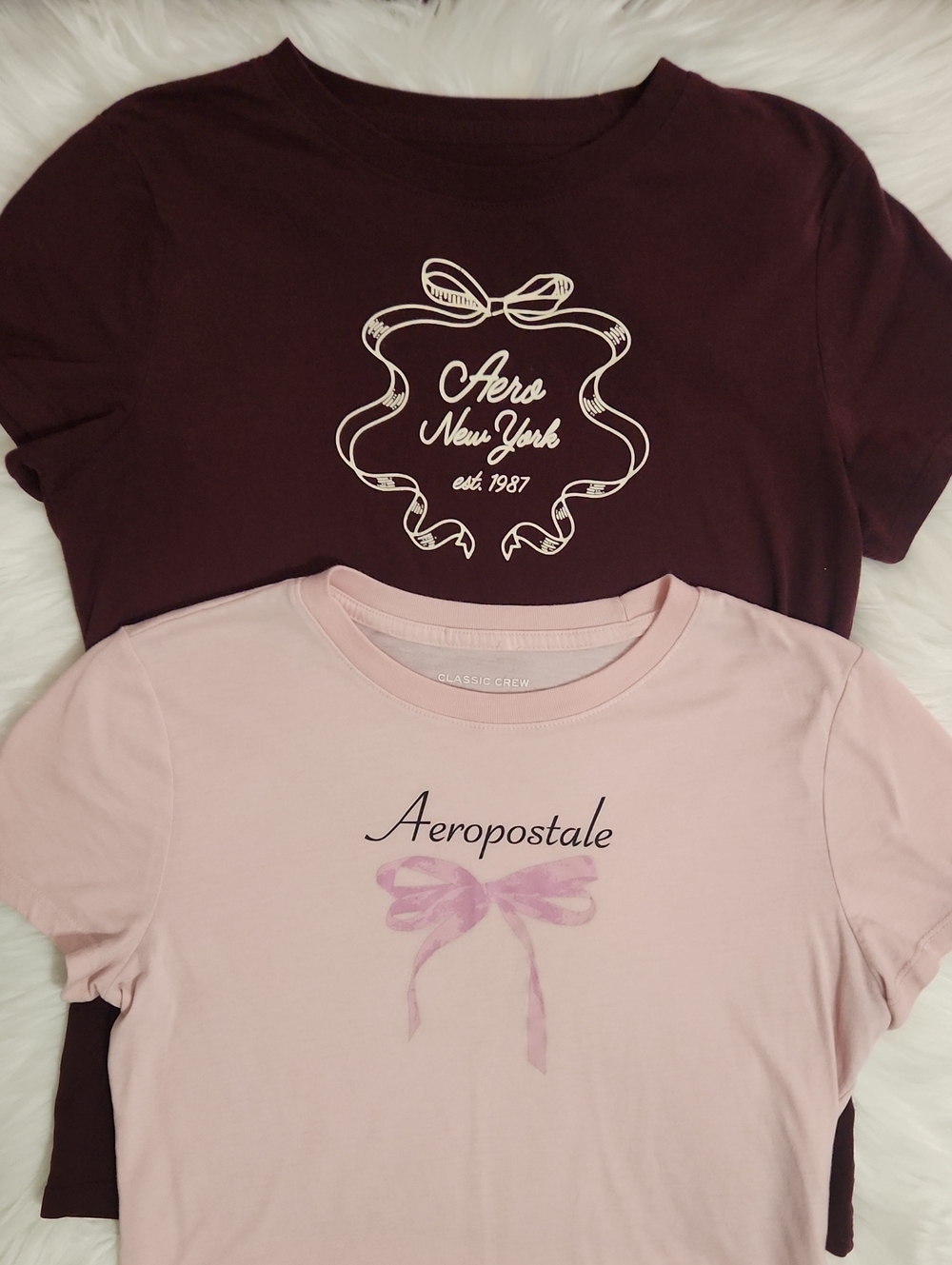 Bundle Of 2 Graphic Tees -Pink Bow  Aeropostale - Maroon Bow Aero - J Size L